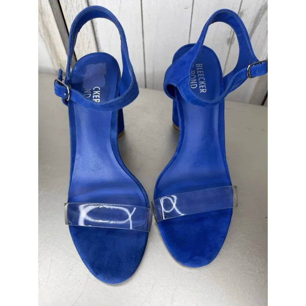 Bleecker & Bond Heels Womens 6 Viola Ankle Strap Blue Suede Block Heels